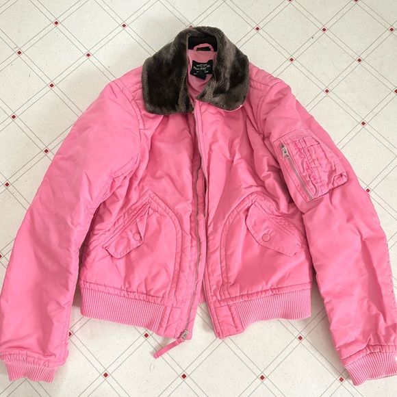 Polo Ralph Lauren Jackets & Blazers - Polo by Ralph Lauren Pink Bomber Jacket with Brown Faux-Fur Collar